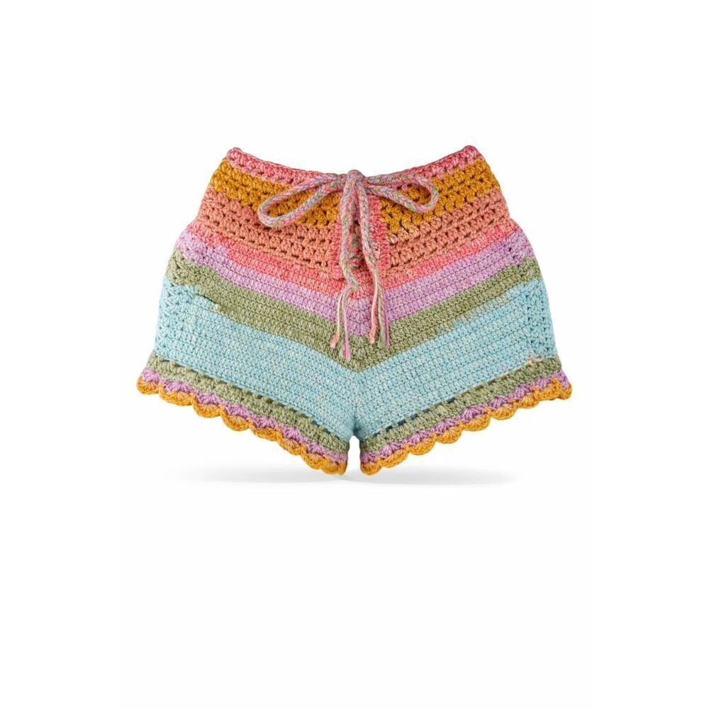 Handmade Crochet Shorts Multicolor Boho Beach Drawstring Swim Cover Up Waist 28